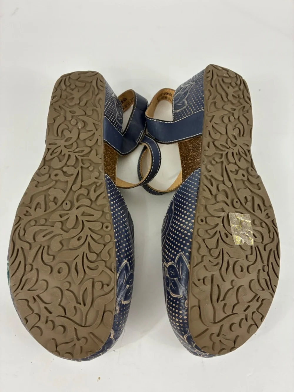 L'Artiste Lizzie Rose Shoes 9.5 10 Tooled Leather Navy Floral Boho Spring Step